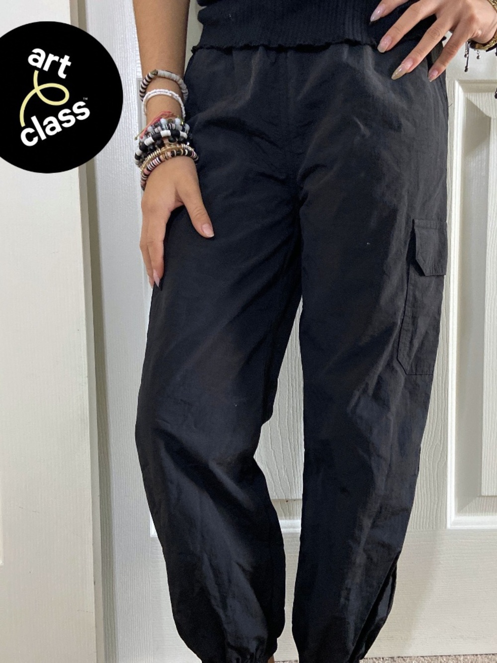 Art Class - Kids Black Windbreaker Cargo Pants with Drawstring